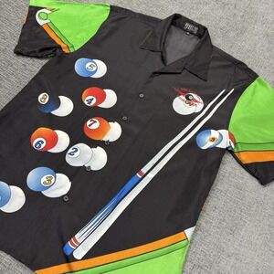 Y2K Ferugini Bowling Shirt Mens XL Black Pool Balls Billiards 2005 Champs